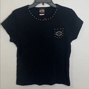 Harley Davidson Studded Crop Baby TShirt Black Size Large